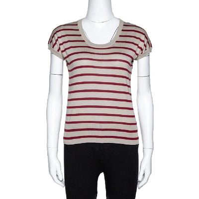 Pre-owned Dolce & Gabbana Beige Striped Silk Knit Top M