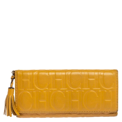 Pre-owned Ch Carolina Herrera Carolina Herrera Yellow Monogram Leather Continental Wallet