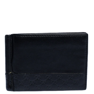 Pre-owned Gucci Black Mircossima Leather Money Clip Bi-fold Wallet