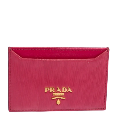 Pre-owned Prada Fuchsia Vitello Move Leather Card Holder In Pink