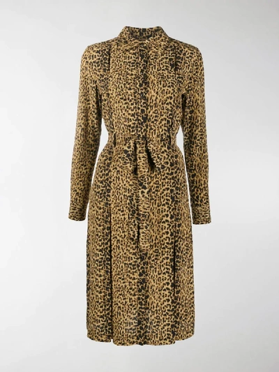 Shop Saint Laurent Leopard-print Shirt Dress In Brown