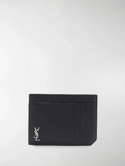 Shop Saint Laurent Ysl Monogram Leather Cardholder In Black