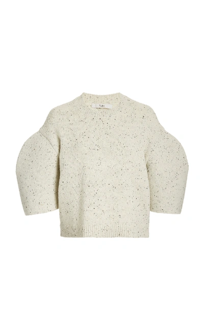 Shop Tibi Cropped Mélange Wool-blend Sweater In White