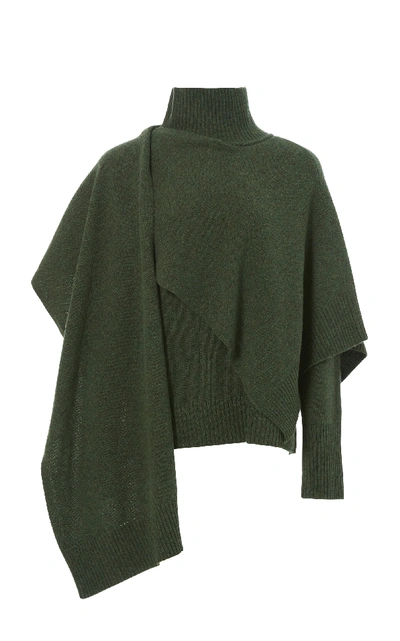 Shop Lvir Draped Wool Turtleneck Sweater In Green