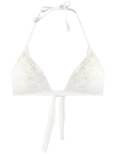 Shop La Perla Embroidered Tulle Bikini Top In White