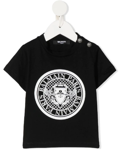 Shop Balmain Logo Short Sleeve T-shirt In Black