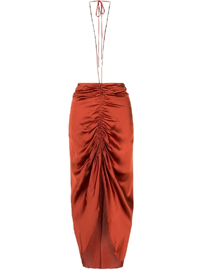 Shop Dion Lee Gathered Tie Midi Skirt In Orange