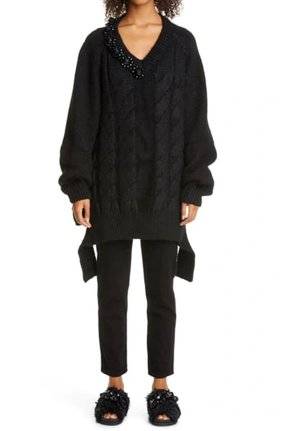 Shop Simone Rocha Beaded Cable Alpaca Blend Sweater In Black/ Jet