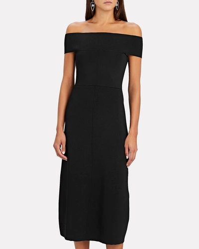 Shop Victoria Beckham Off-the-shoulder Midi Dress In Black