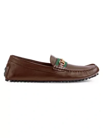 Shop Gucci Ayrton Leather & Web Driver Loafers In Cocoa