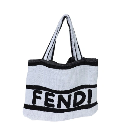 Shop Fendi Black And White Logo Towel Tote Bag In Black/white