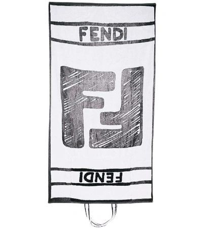 Shop Fendi Black And White Logo Towel Tote Bag In Black/white