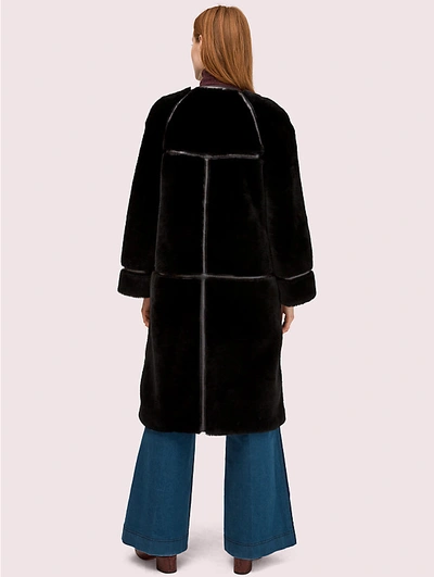 Shop Kate Spade Shearling Leather Trim Coat In Dark Winter Sky