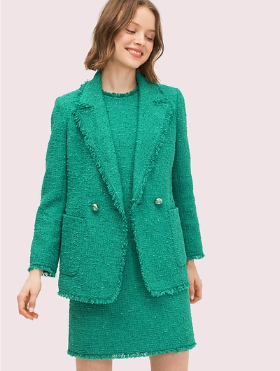 Shop Kate Spade Sequin Tweed Blazer In Tropical Leaf