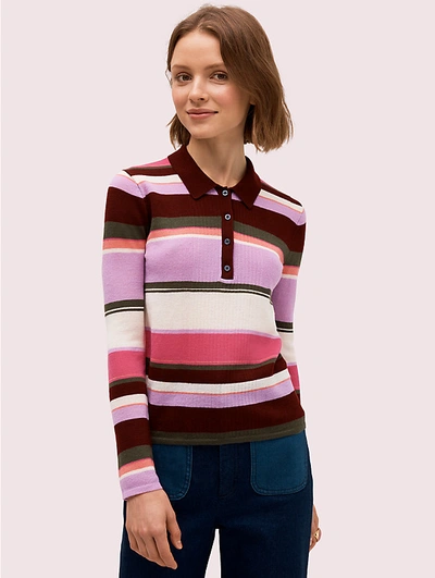 Shop Kate Spade Fine Stripe Polo Sweater In Deep Fig