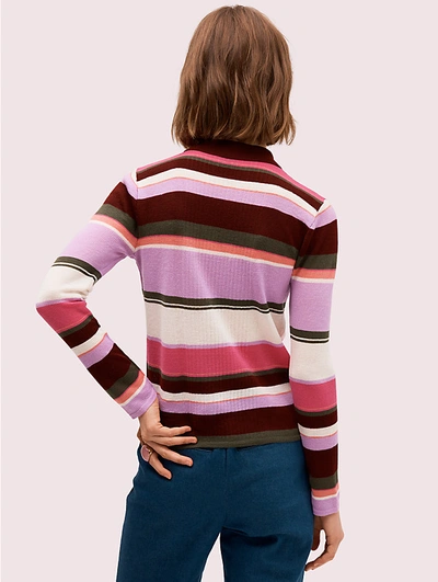 Shop Kate Spade Fine Stripe Polo Sweater In Deep Fig