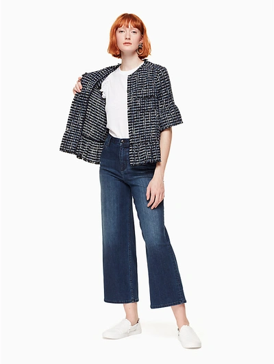 Shop Kate Spade Flounce Sleeve Tweed Jacket In Blue Combo