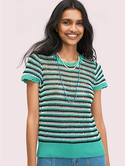 Shop Kate Spade Crochet Shortsleeve Sweater In Gumdrop Green