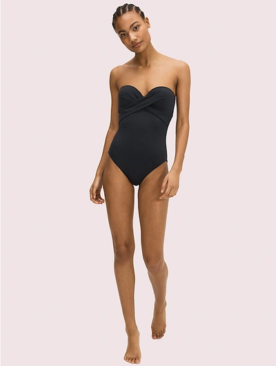 Shop Kate Spade Palm Beach Molded-cup Bandeau One-piece In Black