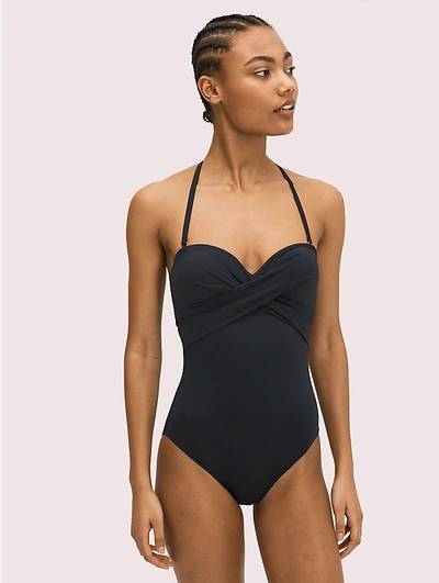 Shop Kate Spade Palm Beach Molded-cup Bandeau One-piece In Black