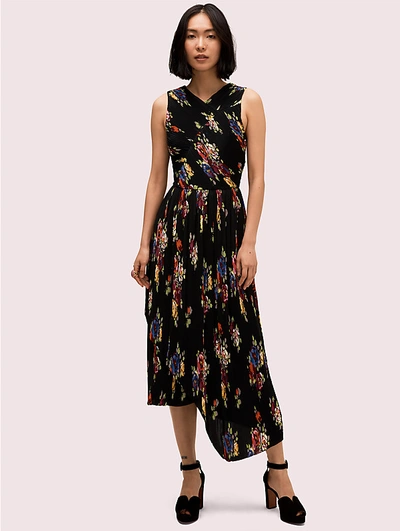 Shop Kate Spade Rare Roses Pleated Dress In Black
