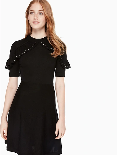 Shop Kate Spade Ruffle Studded Sweater Dress In Black