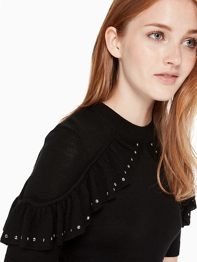 Shop Kate Spade Ruffle Studded Sweater Dress In Black