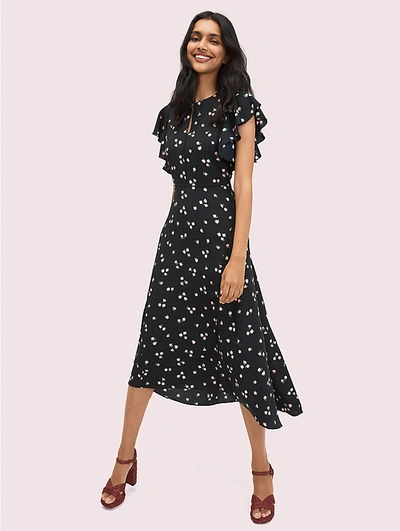 Shop Kate Spade Ditsy Begonia Flutter-sleeve Dress In Black