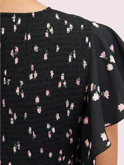 Shop Kate Spade Ditsy Begonia Flutter-sleeve Dress In Black