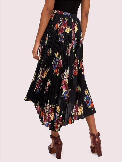 Shop Kate Spade Rare Roses Pleated Skirt In Black