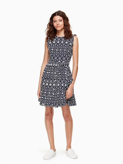 Shop Kate Spade Eyelet Wrap Dress In Rich Navy/fresh White