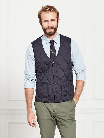 Shop Kate Spade Jack Spade Quilted 3-in-1 Button Out Vest In Navy/ Orange