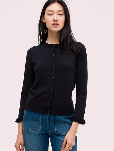 Shop Kate Spade Ruffle Cardigan In Black