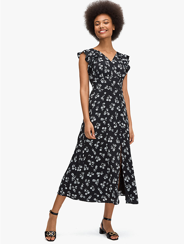 kate spade floral dots ruffle midi dress