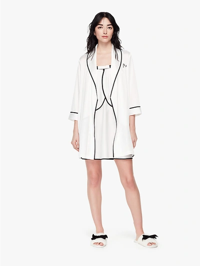 Kate Spade Long Sleeve Embroidered Robe In Off White