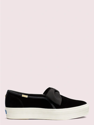 Shop Kate Spade New York Triple Decker Velvet Bow Sneakers In Black