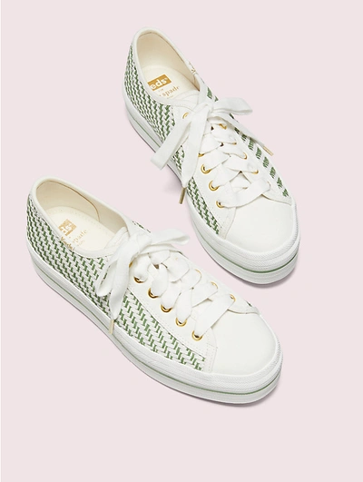 Shop Kate Spade New York Triple Up Multi-woven Sneakers In White/green