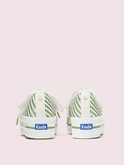 Shop Kate Spade New York Triple Up Multi-woven Sneakers In White/green