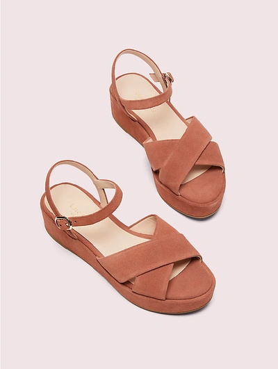 Shop Kate Spade Bunton Suede Flatform Sandals In Dark Tawny