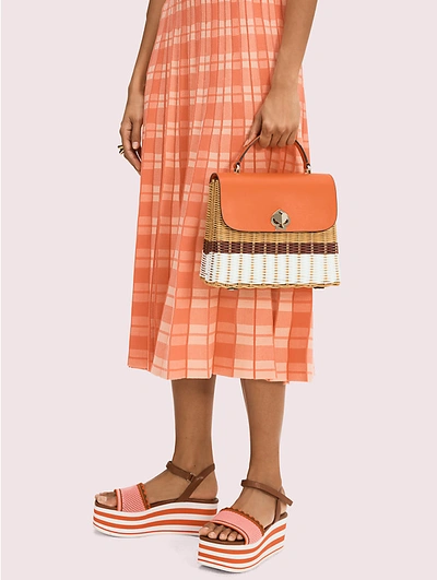 Shop Kate Spade Romy Wicker Medium Top-handle Bag In Golden Cury