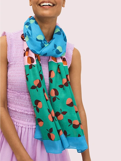 Shop Kate Spade Colorblock Apples Oblong Scarf In Blue Marine