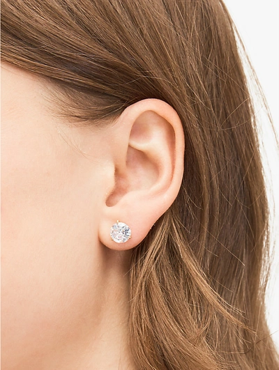 Shop Kate Spade Brilliant Statements Tri-prong Studs In Clear/gold