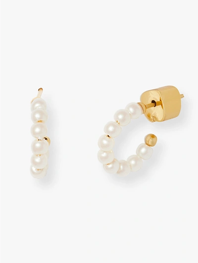 Kate Spade Gold-tone Extra-small Imitation Pearl Hoop Earrings, 0.34" In Clear/gold