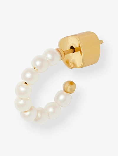 Kate Spade Gold-tone Extra-small Imitation Pearl Hoop Earrings, 0.34" In Clear/gold