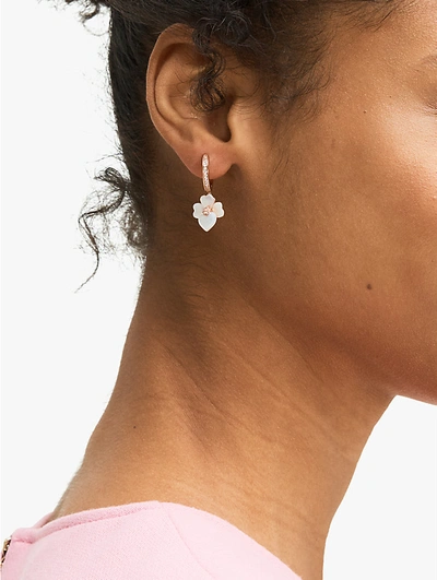 Kate Spade Precious Pansy Pavé Drop Mini Hoops In Cream Multi/rose Gold
