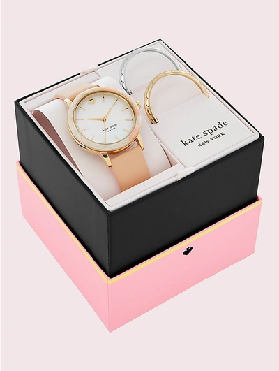 Shop Kate Spade Morningside Interchangeable Top Ring Leather Watch In Vachetta