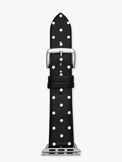 Shop Kate Spade Black Dot Leather 38/40mm Band For Apple Watch® In Black/stainless Steel