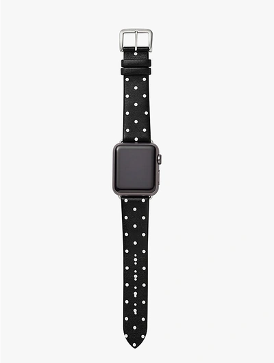 Shop Kate Spade Black Dot Leather 38/40mm Band For Apple Watch® In Black/stainless Steel