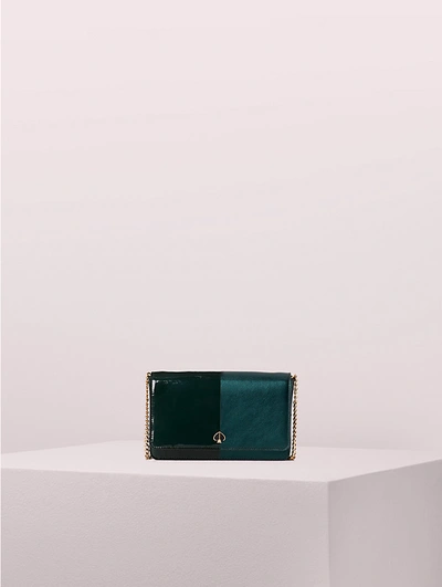 Nicola Bicolor Metallic Chain Wallet In Deep Evergreen