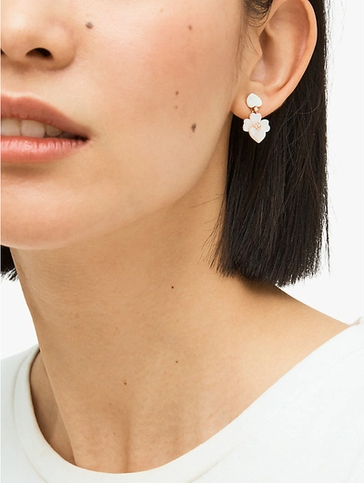 Shop Kate Spade Precious Pansy Drop Earrings In Cream Multi/rose Gold